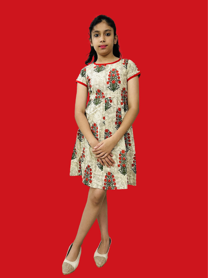 YASH GALLERY Kids Floral Printed Anarkali Kurta  (Beige)