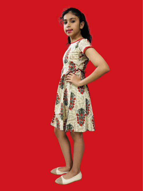 YASH GALLERY Kids Floral Printed Anarkali Kurta  (Beige)