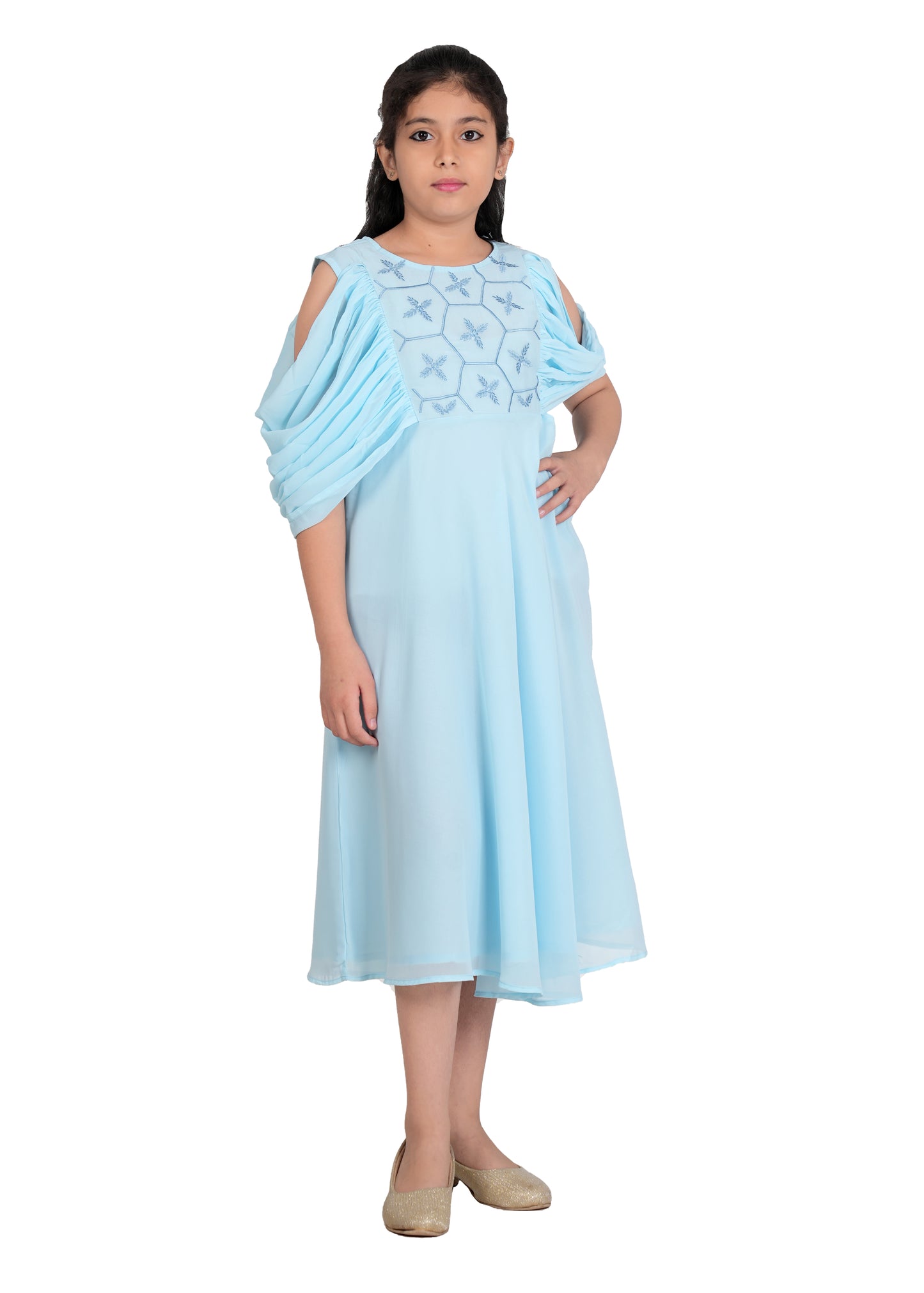 Yash Gallery Kids Georgette Floral Embroidered Anarkali Dress (SkyBlue)