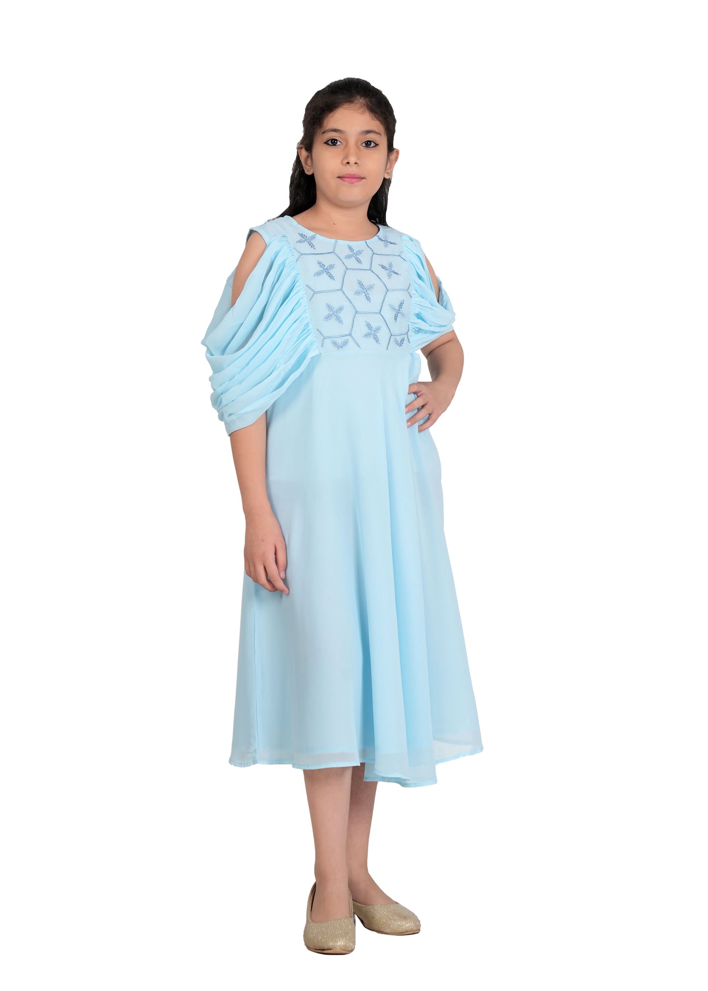 Yash Gallery Kids Georgette Floral Embroidered Anarkali Dress (SkyBlue)