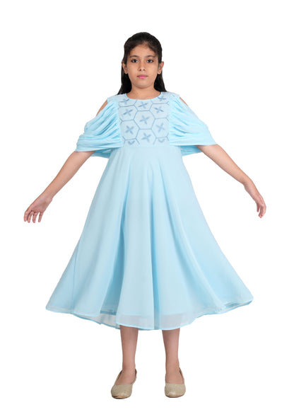 Yash Gallery Kids Georgette Floral Embroidered Anarkali Dress (SkyBlue)