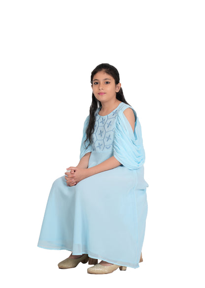 Yash Gallery Kids Georgette Floral Embroidered Anarkali Dress (SkyBlue)