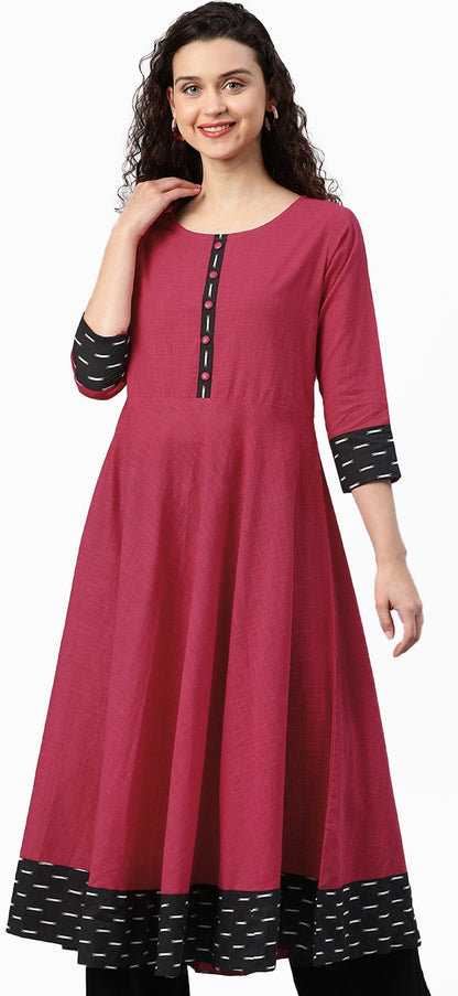 Cotton Slub Plain Dye Anarkali Kurta