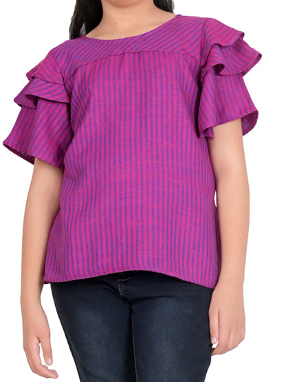YASH GALLERY Kids Viscose Stripe Regular Top (Purple)