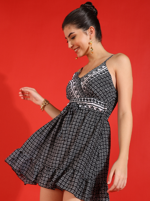 yash gallery womens black floral short dress black