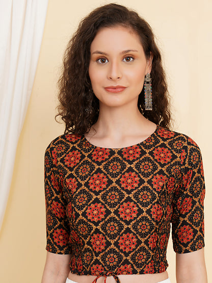 YASH GALLERY Women's Cotton Floral Printed Regular Blouse (Multi)