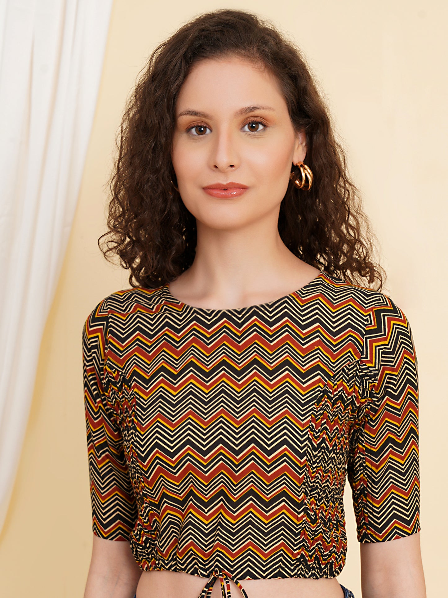 YASH GALLERY Women's Cotton Zig-Zag Printed Regular Blouse