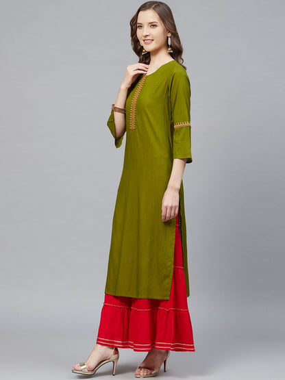 women rayon slub straight kurta sharara set