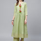  Cotton Floral Printed Pleated Kurta & Palazzo Set (Green)