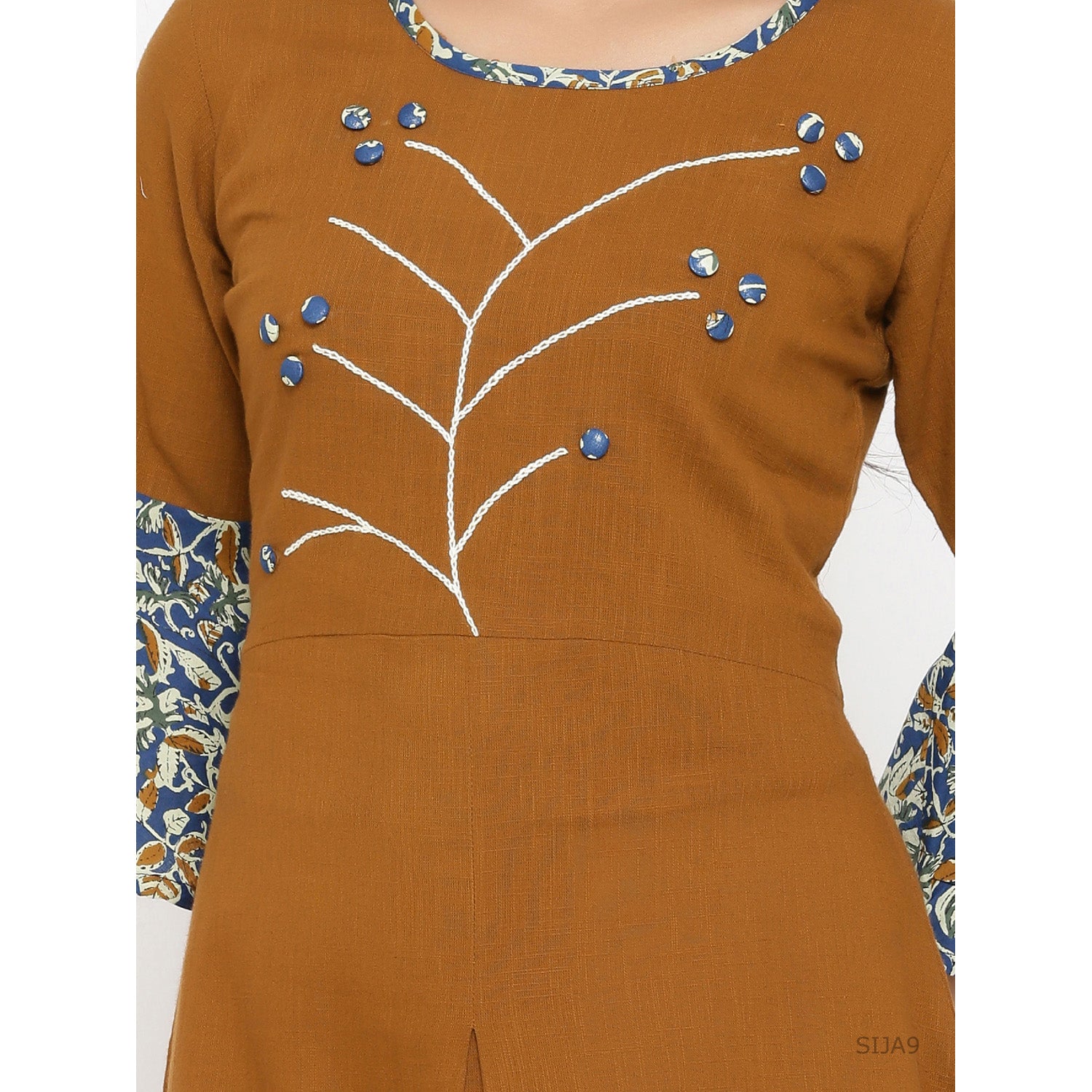  Cotton Blend Embroidery Kurta (Brown)