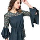  Cotton Slub Floral Printed Regular Top (Bluish Grey)