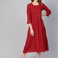  Dotted Rayon Dobby Solid A-Line Dress (Maroon)