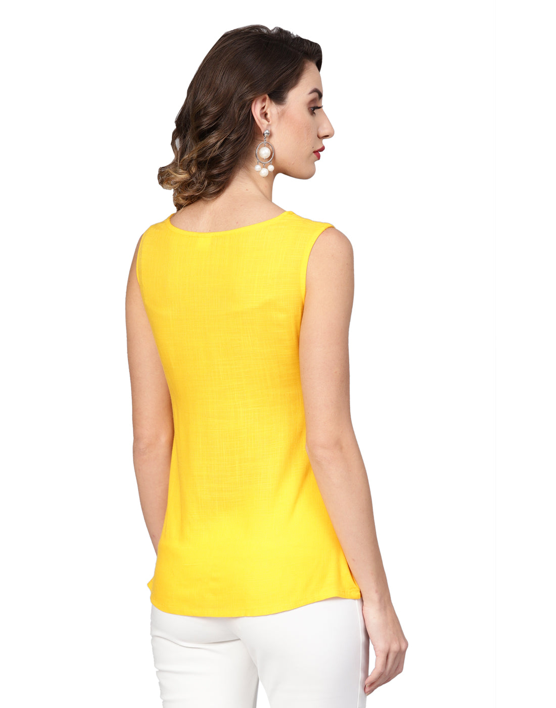  Rayon Slub Embroidered Regular Top (Yellow)