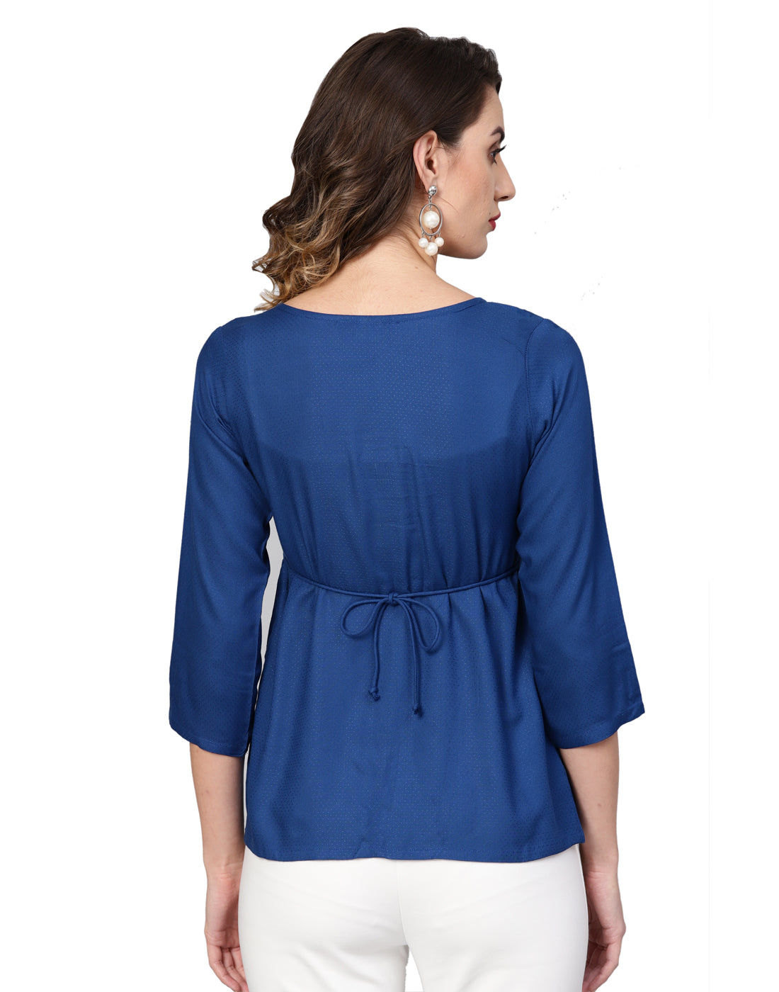 women dotted rayon dobby solid regular top blue