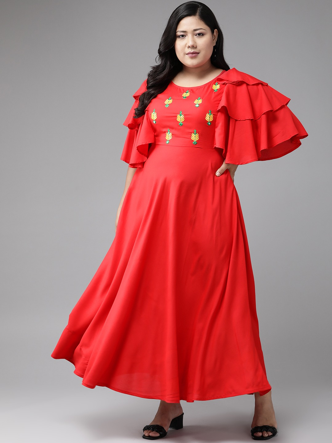 Rayon Embroidered Anarkali Ethnic Dress (Red)