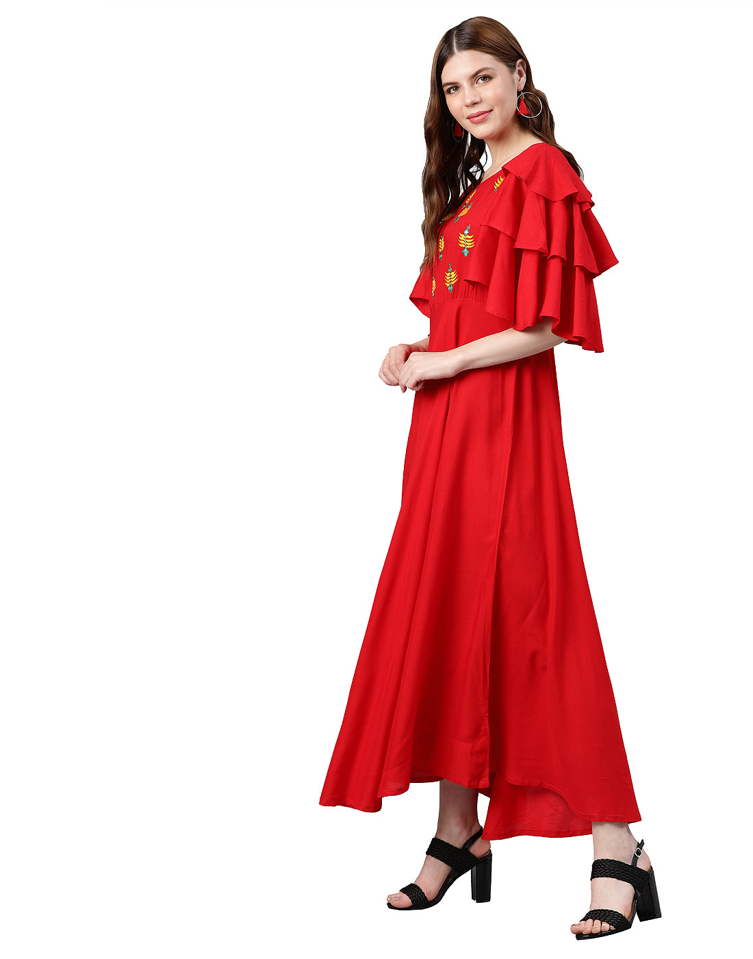  Rayon Embroidered Anarkali Ethnic Dress (Red)