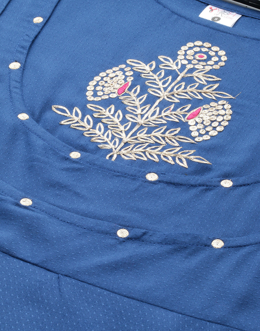 women rayon dobby pittan embroidered anarkali kurta blue