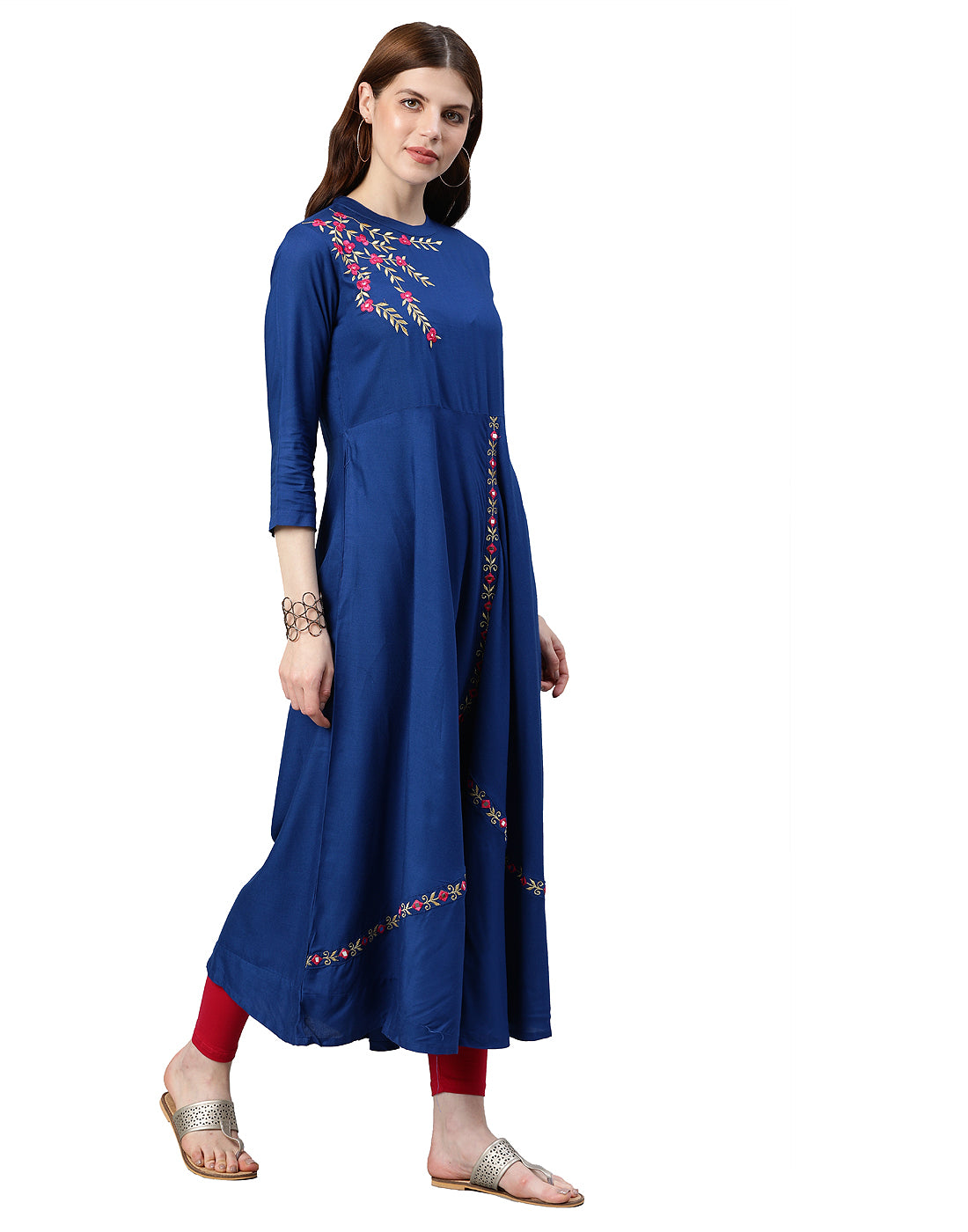  Rayon Embroidered Anarkali Kurta (Blue)