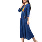 women rayon dobby embroidered a line ethnic dress blue