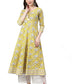 women cambric cotton floral printed anarkali kurta lemon yellow