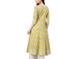 women cambric cotton floral printed anarkali kurta lemon yellow