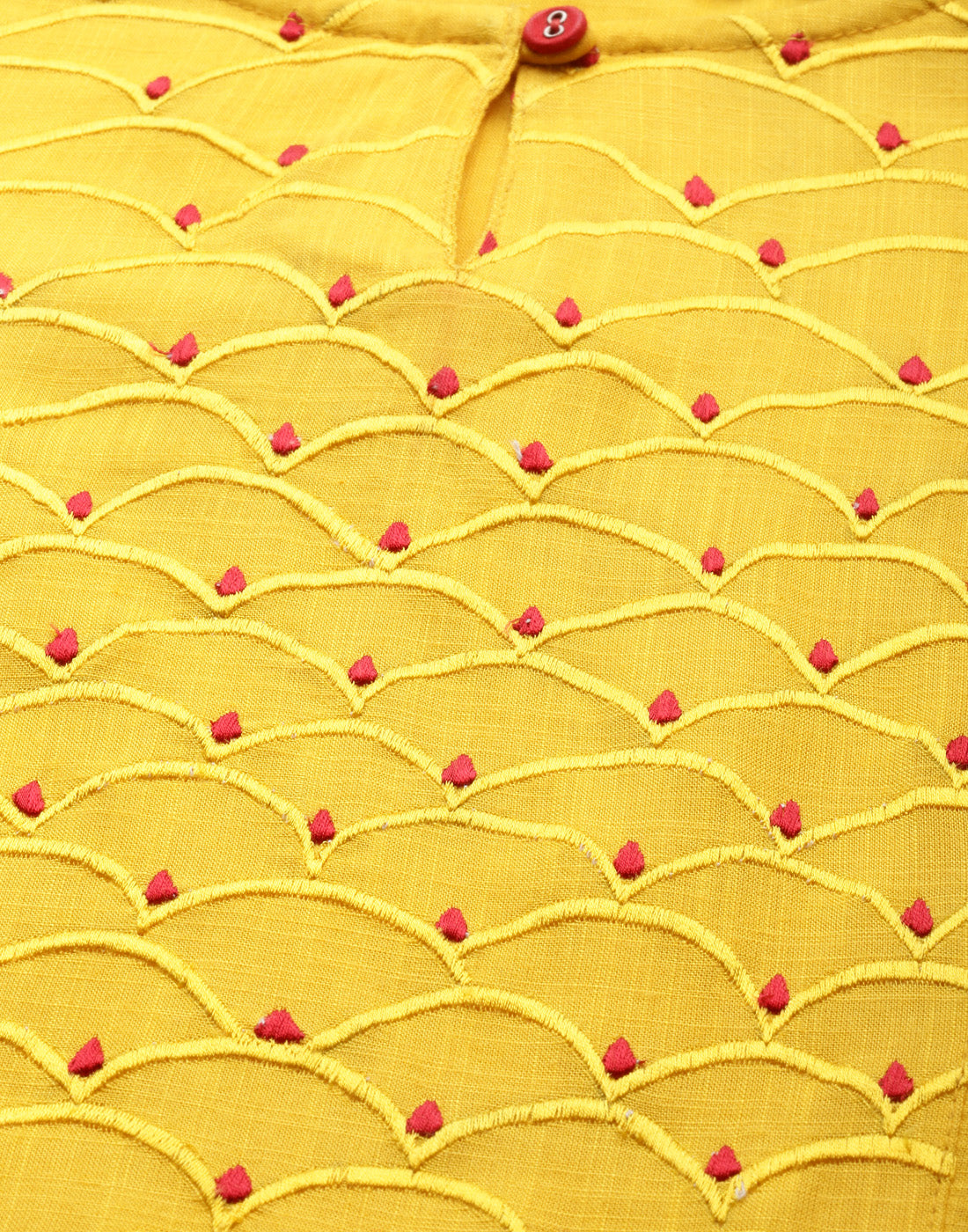 women rayon slub embroidered up down kurta yellow
