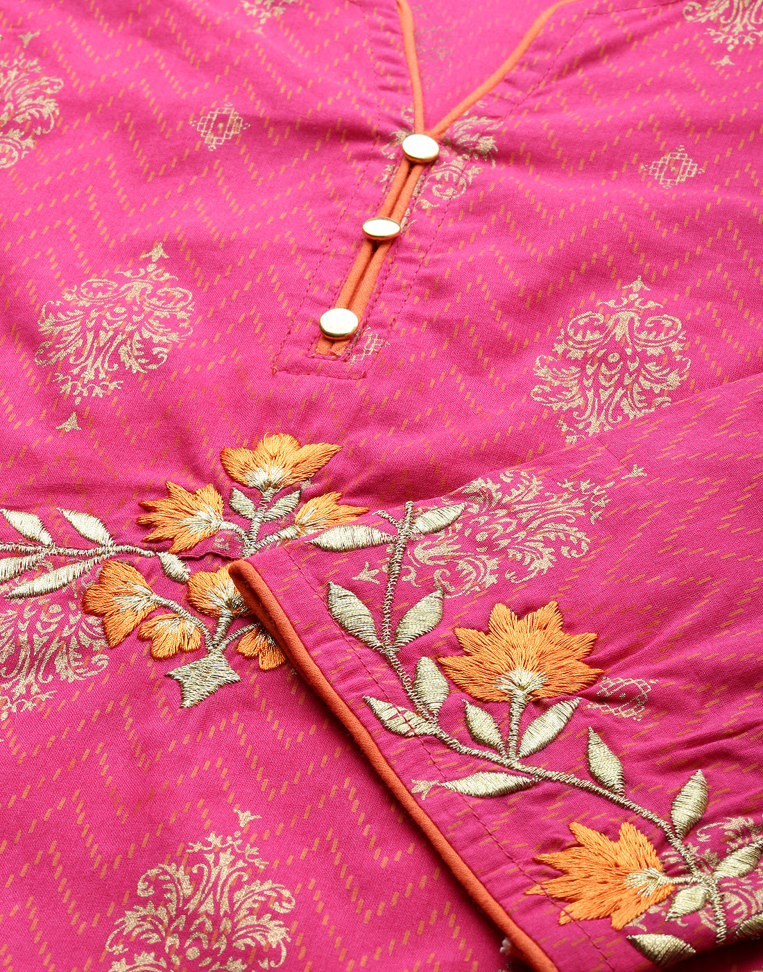  Cambric Cotton Zari Embroidered Straight Kurta (Pink)