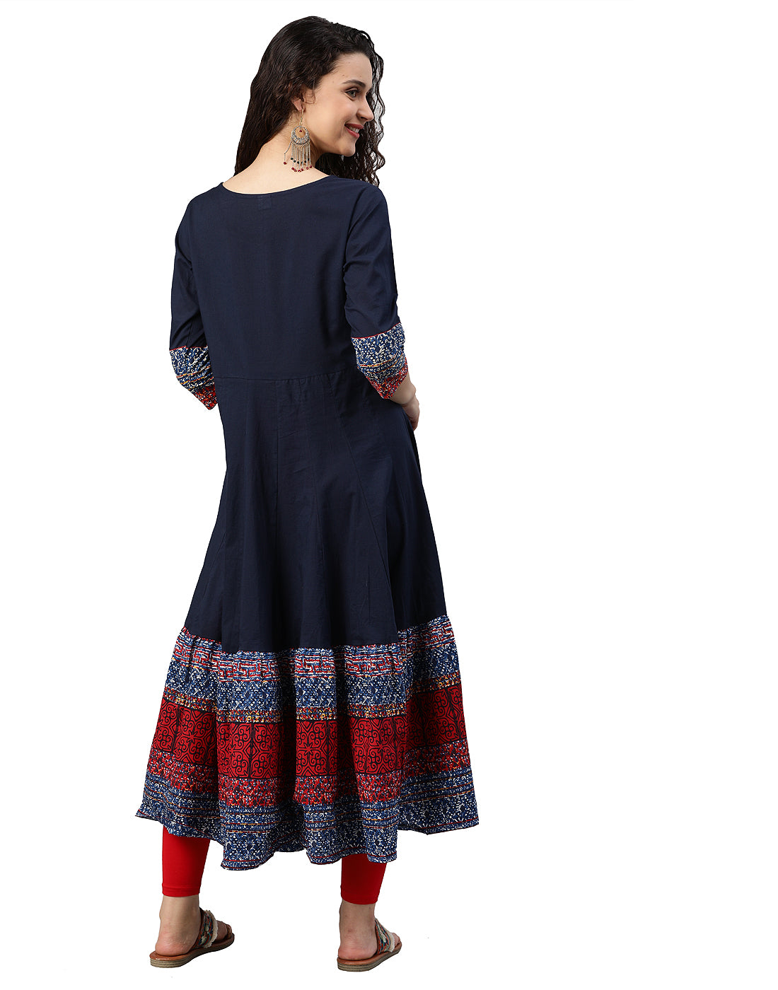 women cotton embroidered anarkali kurta blue