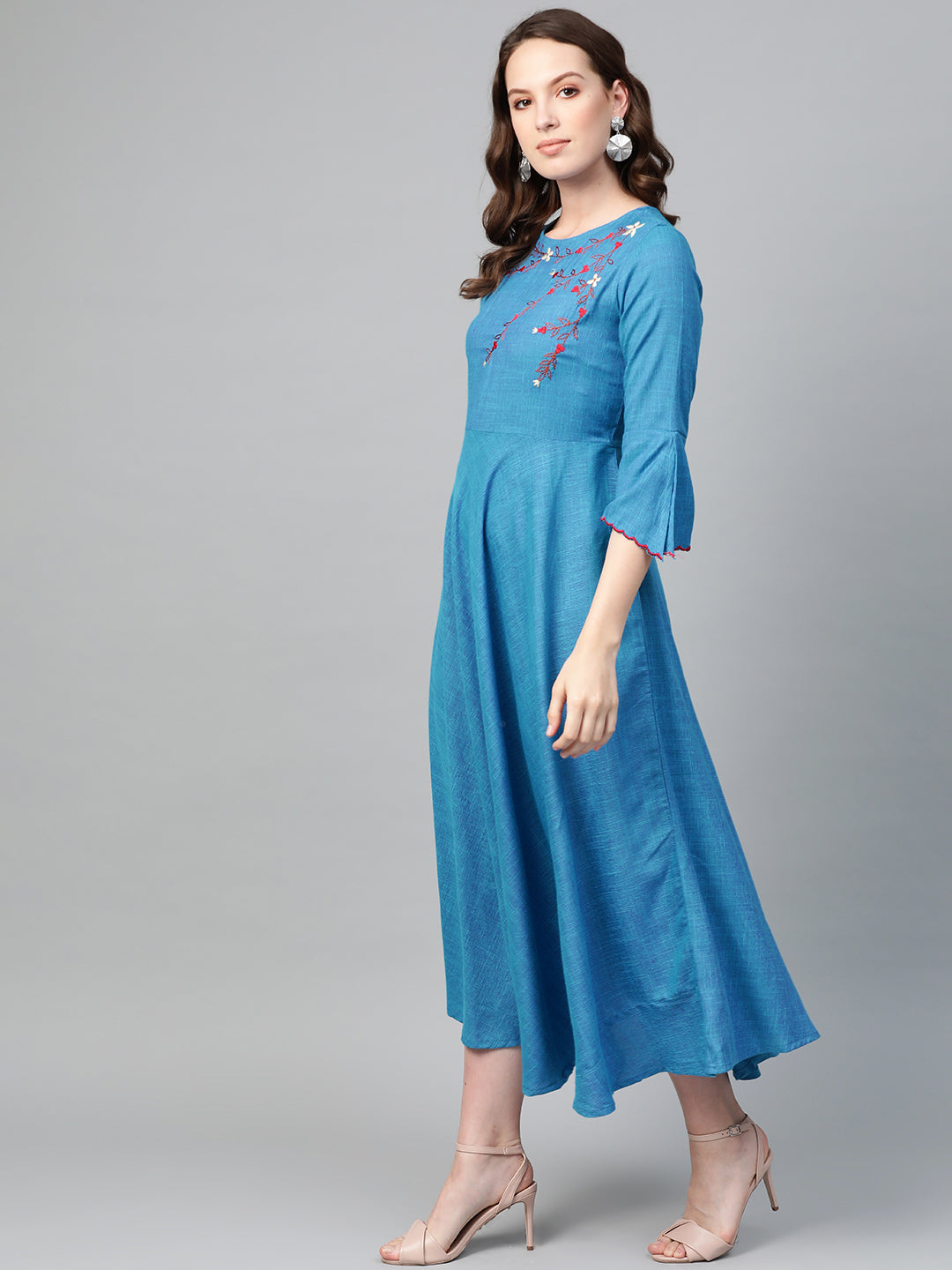  Viscose Embroidered Anarkali Kurta Dress (Blue)