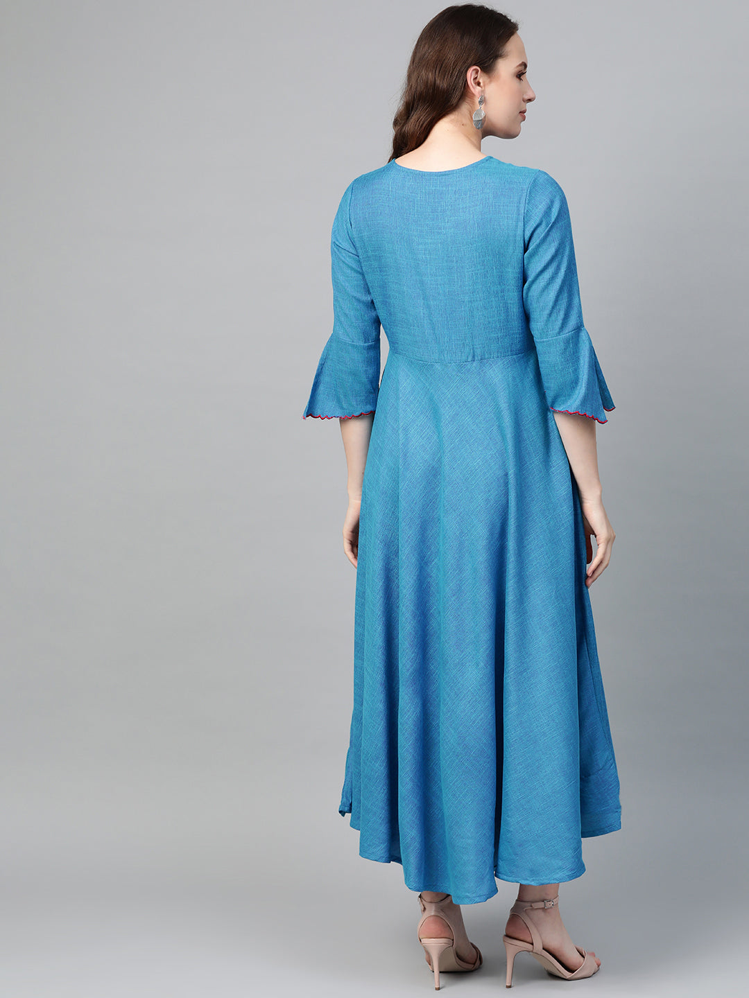  Viscose Embroidered Anarkali Kurta Dress (Blue)