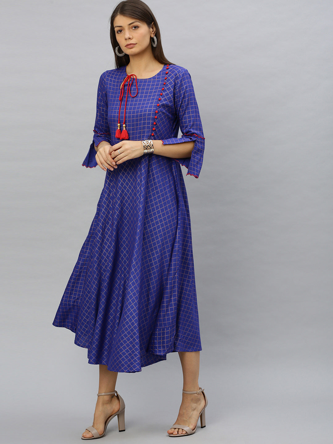 women rayon checkered printed anarkali kurta