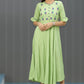 women rayon slub embroidered anarkali kurta dress green