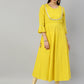  Cambric Cotton Golden Butti Printed Anarkali Kurta (Yellow)