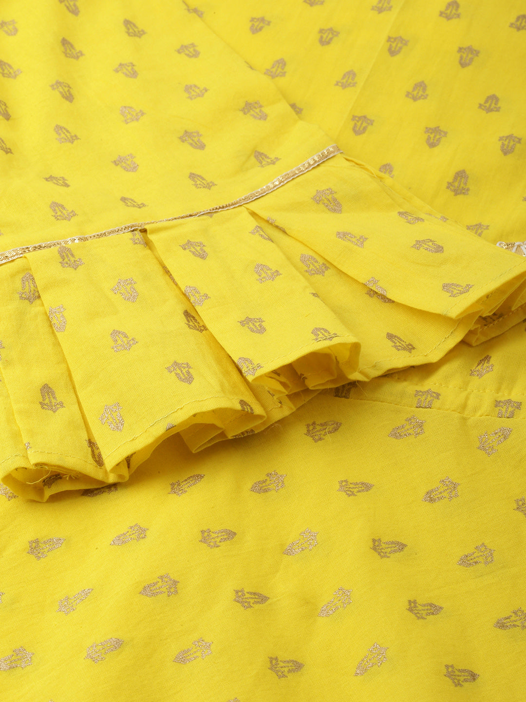  Cambric Cotton Golden Butti Printed Anarkali Kurta (Yellow)