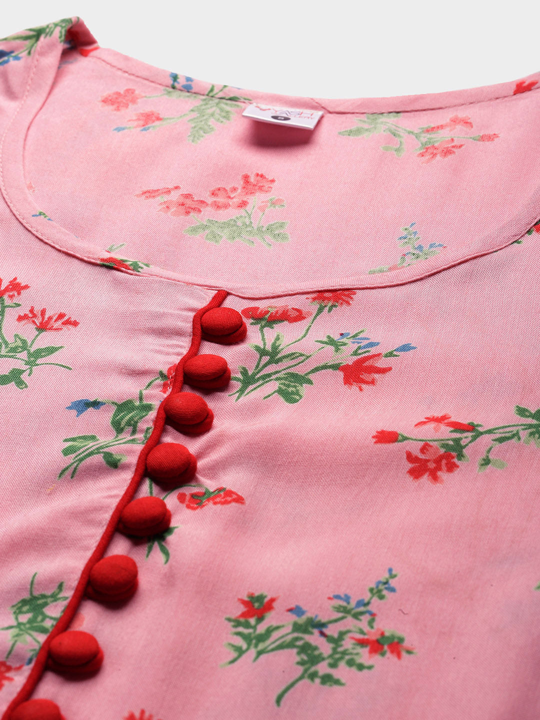  Rayon Floral Printed Anarkali Kurta Dress (Pink)