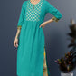 Cotton Slub & Cambric Cotton Floral Printed Straight Kurta & Palazzo Set (Teal)