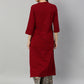  Cotton Slub Solid Straight Kurta with Ajarak Printed Palazzo Set (Maroon)