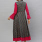  Cotton Slub Floral Printed Embroidery Anarkali Kurta Dress (Grey)