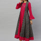  Cotton Slub Floral Printed Embroidery Anarkali Kurta Dress (Grey)