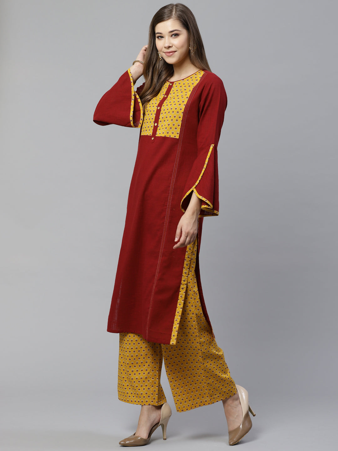 women cotton slub cambric cotton regular straight kurta with palazzo set