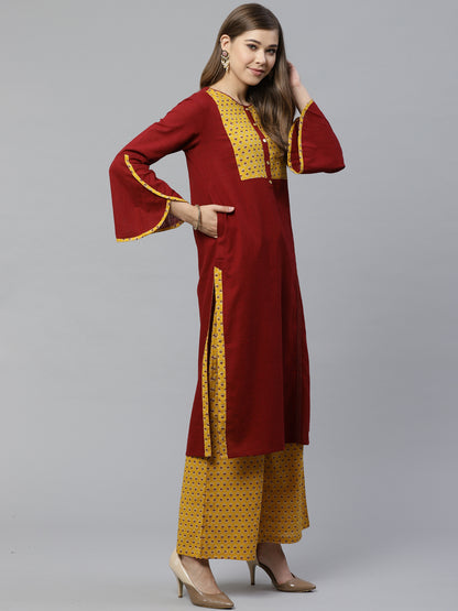 women cotton slub cambric cotton regular straight kurta with palazzo set