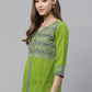 women cotton slub kalamkari printed regular top green