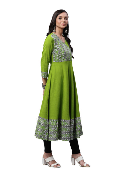 women cotton slub kalamkari printed angrakha style kurta