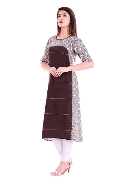 festive party printed women kurti brown