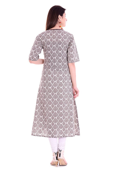 festive party printed women kurti brown