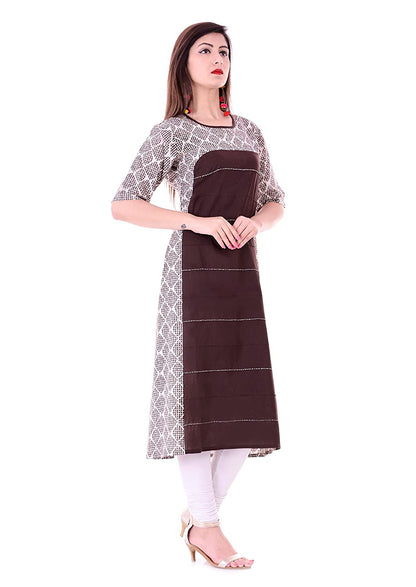 festive party printed women kurti brown