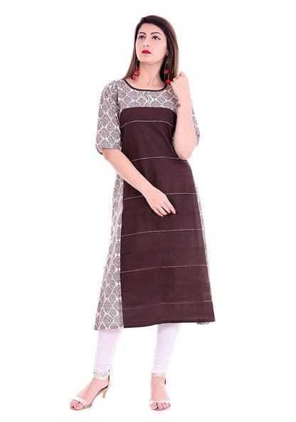 festive party printed women kurti brown