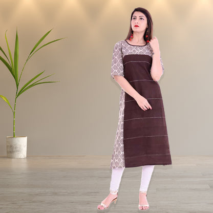 festive party printed women kurti brown