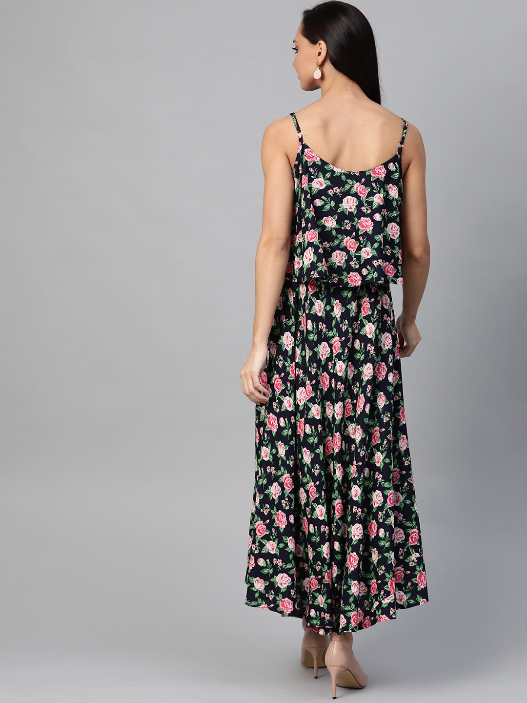 women rayon straped floral printed maxi dress