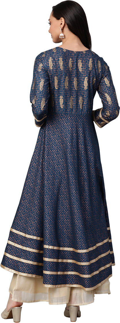 women rayon copper gold printed anarkali kurta